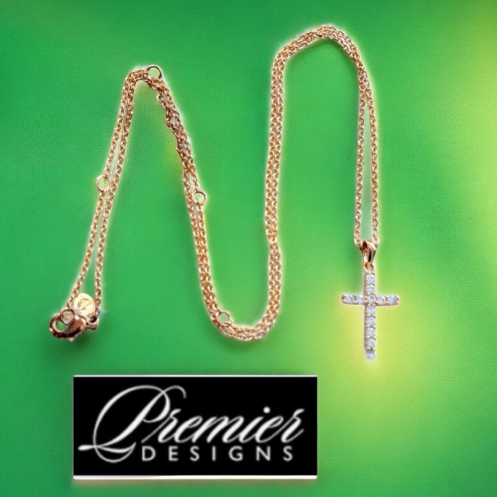Premier Designs Rhinestone Cross Necklace Adjustable Chain 16" to 20" - Picture 3 of 15